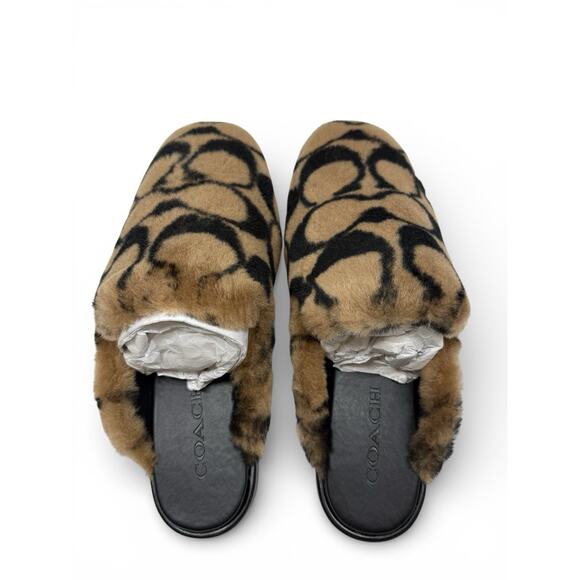 Coach SIG Sherling Slip Slippers Coconut Signature Print Women’s Size 8B New - Picture 3 of 5